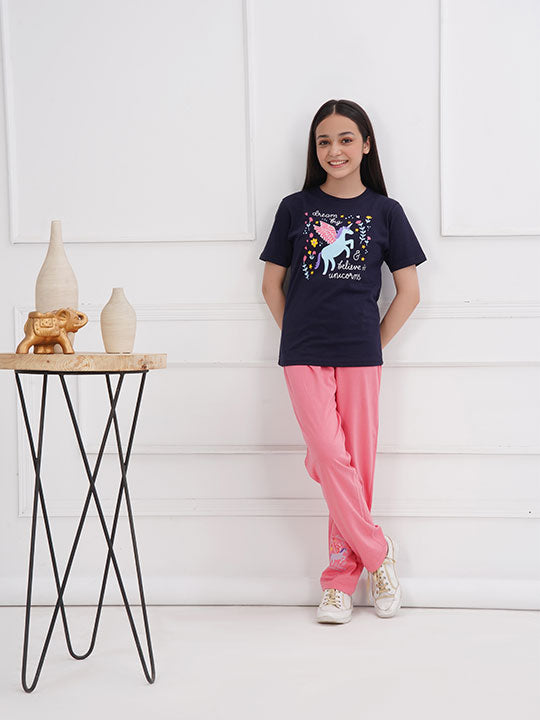 Girls Unicorn Tshirt & Trouser Set