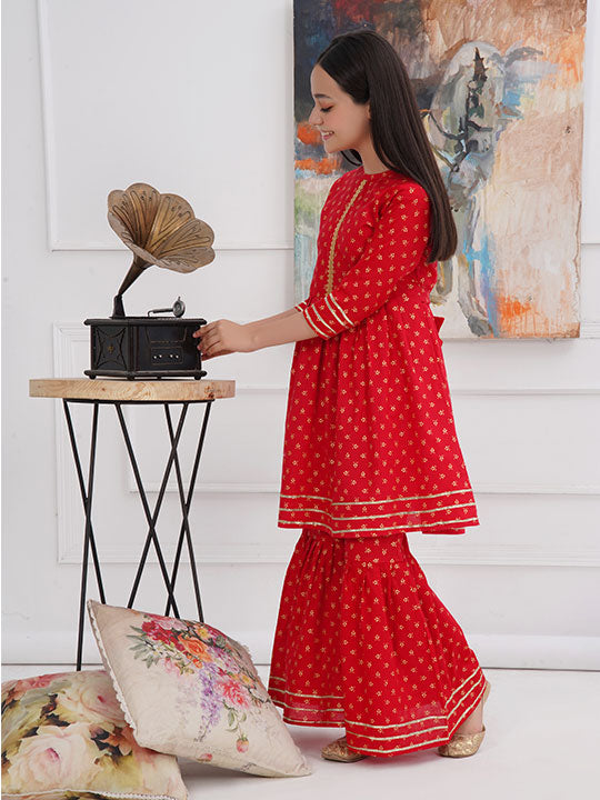 Red Shirt with Gharara Set Summer