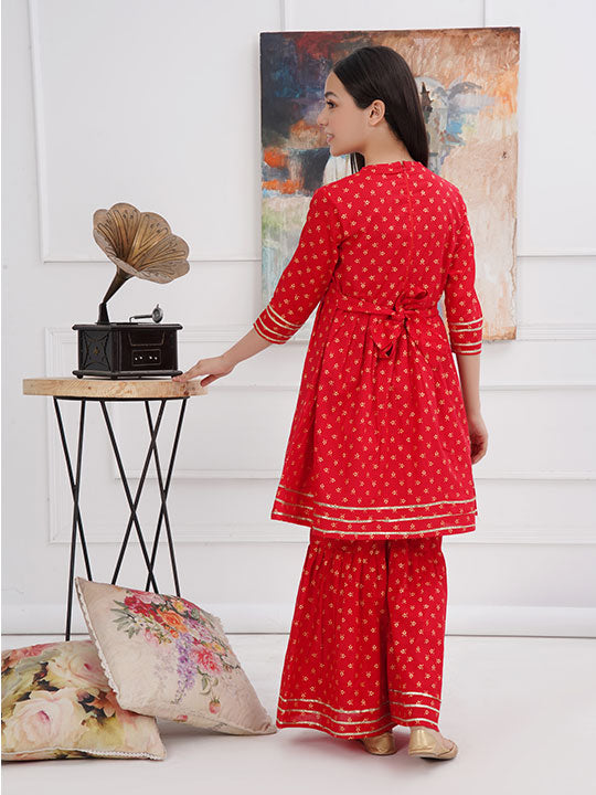 Red Shirt with Gharara Set Summer