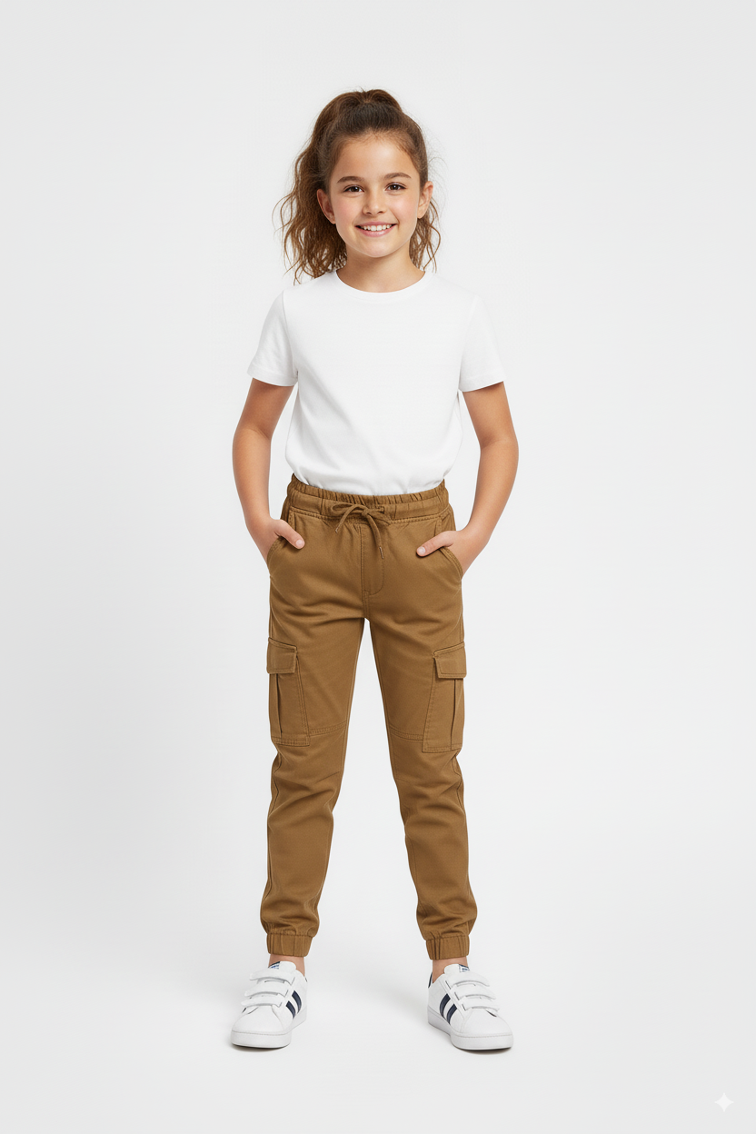 Camel Brown Kids Unisex 6 Pocket Cargo Trouser
