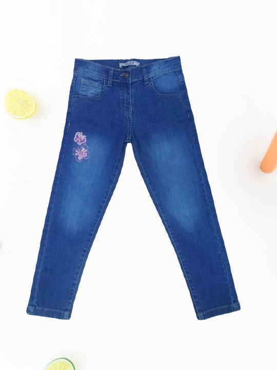 Girls Blue Sequence Denim Pant