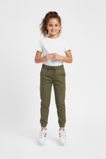 Green 6 Pocket Kids Unisex Cotton Cargo Trouser