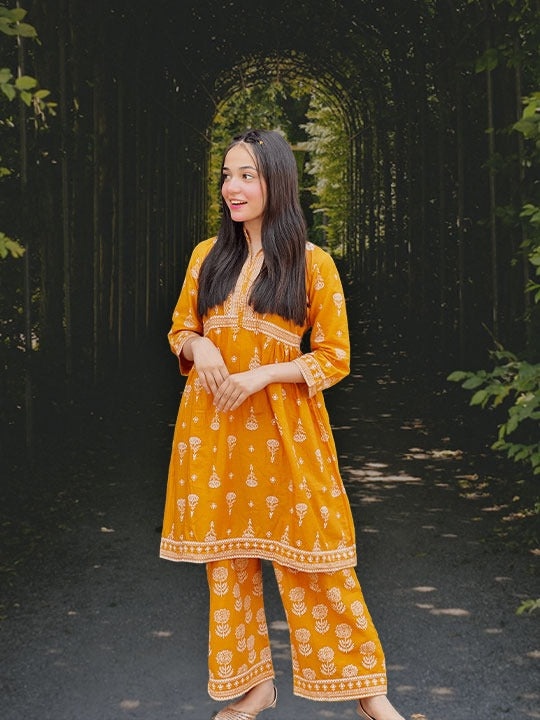 Mustard Shirt with Flair Trouser Lilen