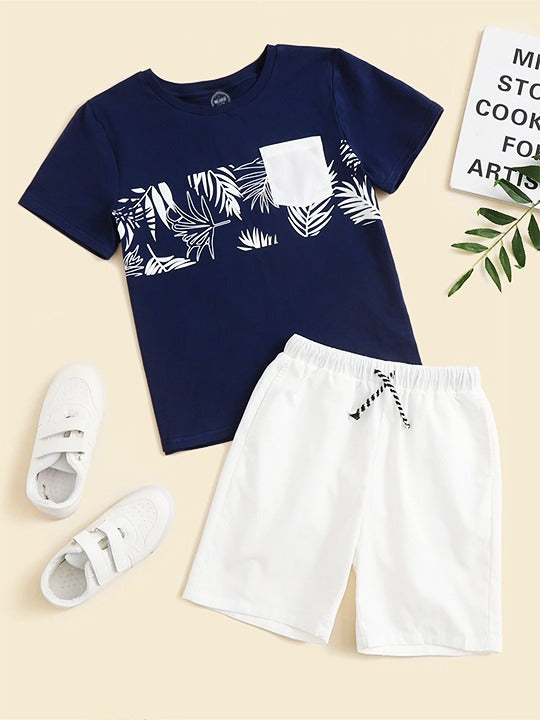 Trendy Blue Pocket Tshirt Shorts Set
