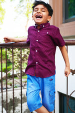 Maroon Self Printed Pocket Button Shirt