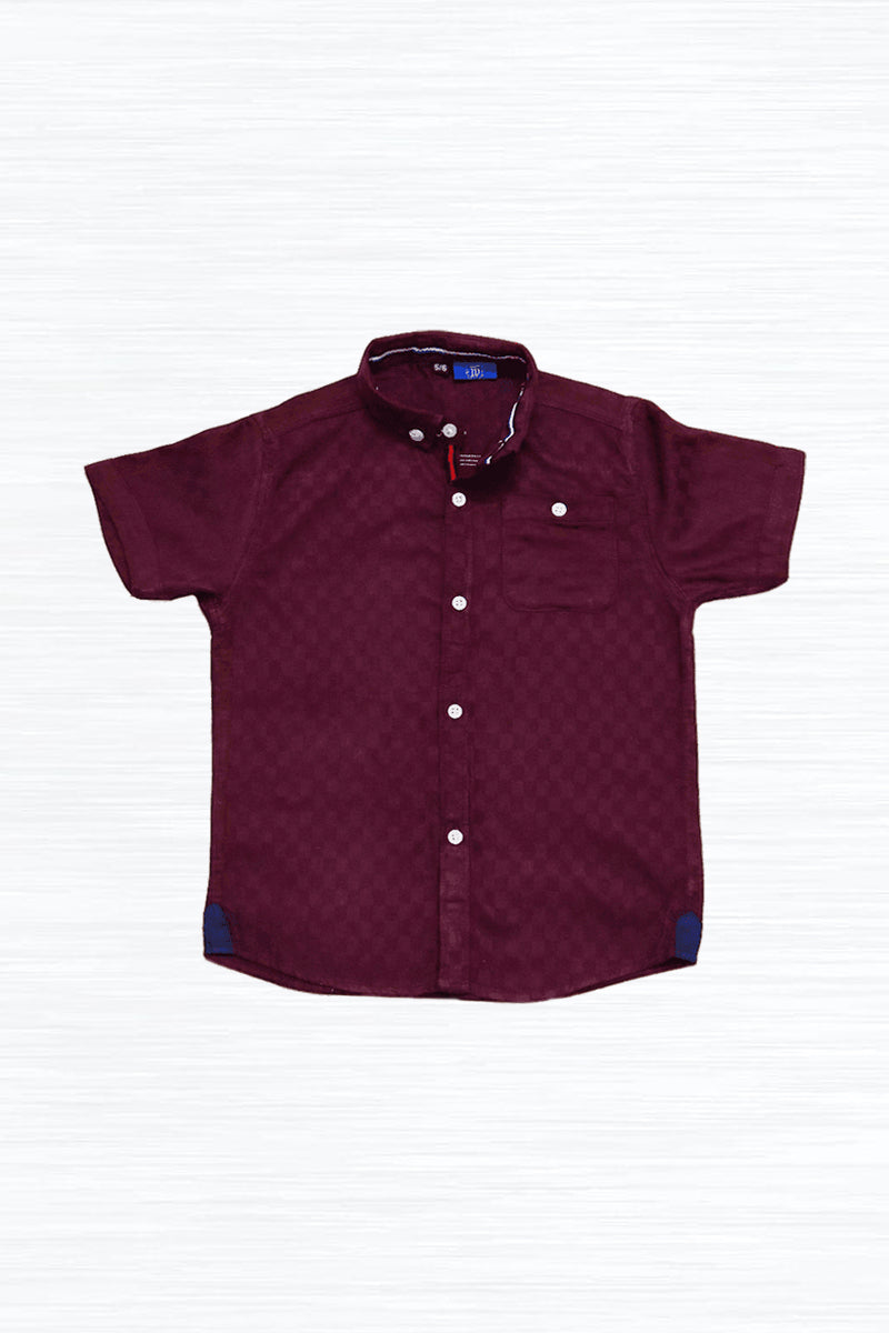 Maroon Self Printed Pocket Button Shirt